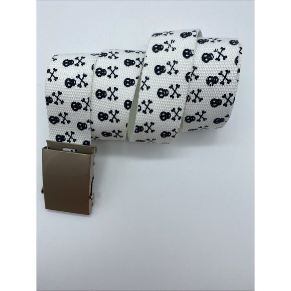 Pieces White Black Skull Cross Bones Bermuda Belt Men's Size M End to End 39" - Picture 3 of 12